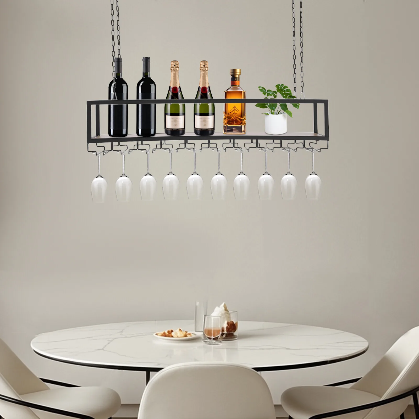 Industrial Hanging Wine Rack 100cm Ceiling Mount Wine Glass Holder with Storage Shelf for Kitchen Bar Restaurant
Industrial Hanging Wine Rack 100cm Ceiling Mount Wine Glass Holder with Storage Shelf for Kitchen Bar Restaurant