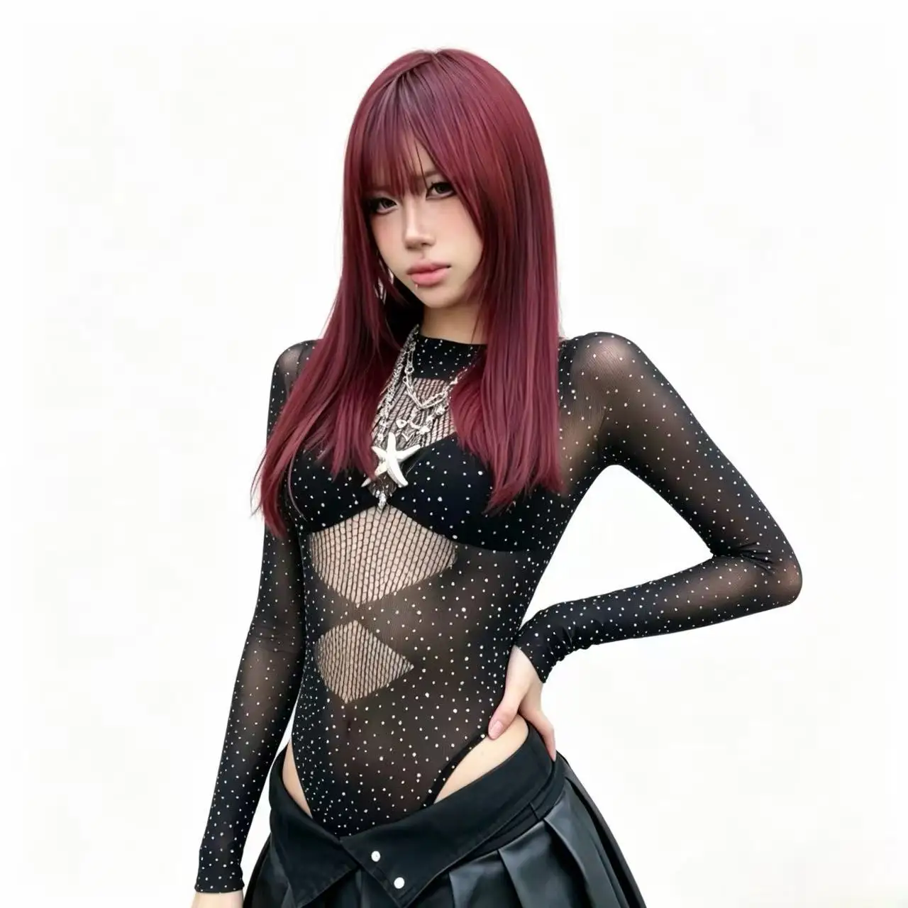 Black Rhinestone Fishnet Bodysuit - Long Sleeve Sheer Mesh Top, Hollow Out Bodycon for Rave Party & Clubwear
Black Rhinestone Fishnet Bodysuit - Long Sleeve Sheer Mesh Top, Hollow Out Bodycon for Rave Party & Clubwear
