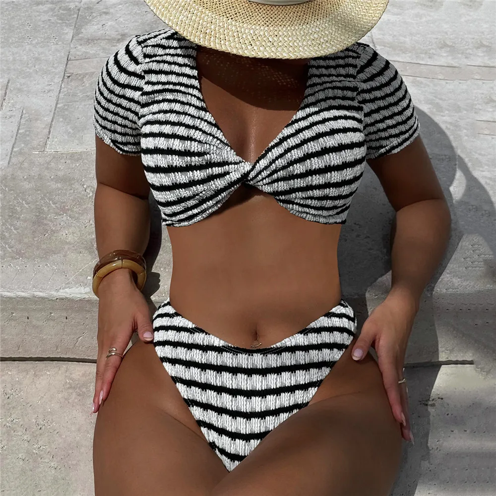 Black White Striped Bikini High Waist Short Sleeve Tie Cross Swimwear Sexy Swimsuit Women 2025 Bathing Suit Push Up Bikinis Sets
Black White Striped Bikini High Waist Short Sleeve Tie Cross Swimwear Sexy Swimsuit Women 2025 Bathing Suit Push Up Bikinis Sets