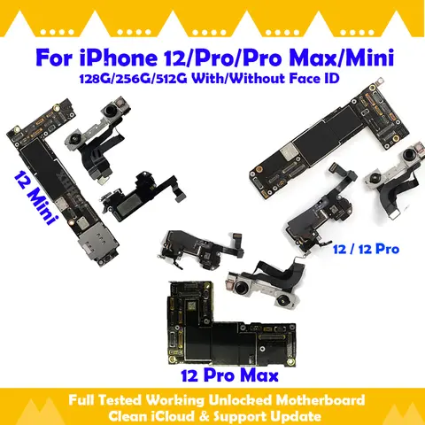 Placa-mãe para iphone 12 pro max, placa principal desbloqueada com suporte para identificação facial, atualização ios, placa desbloqueada icloud limpa, funcionando bem