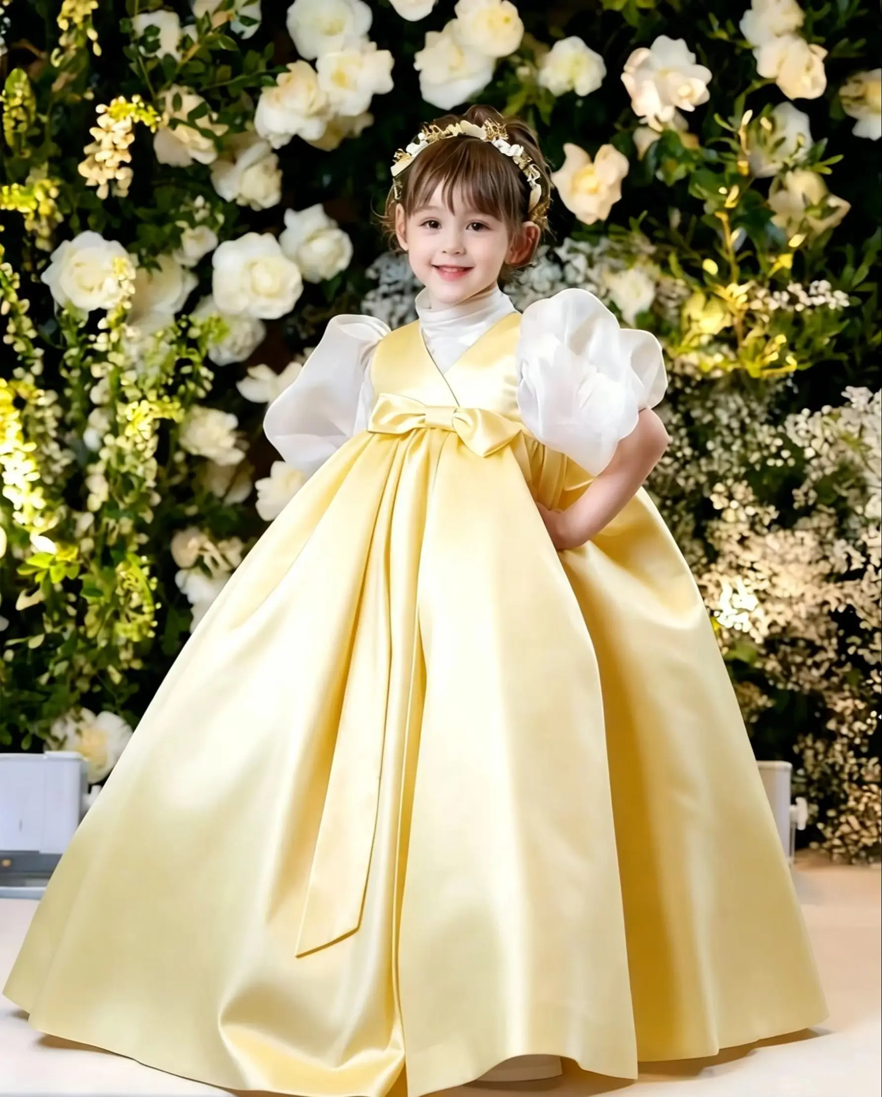 Elagant Flower Girl Dresses Princess Satin Puff Sleeves Wedding Party Dress Floor Lenght First Communion Gowns Custom
Elagant Flower Girl Dresses Princess Satin Puff Sleeves Wedding Party Dress Floor Lenght First Communion Gowns Custom