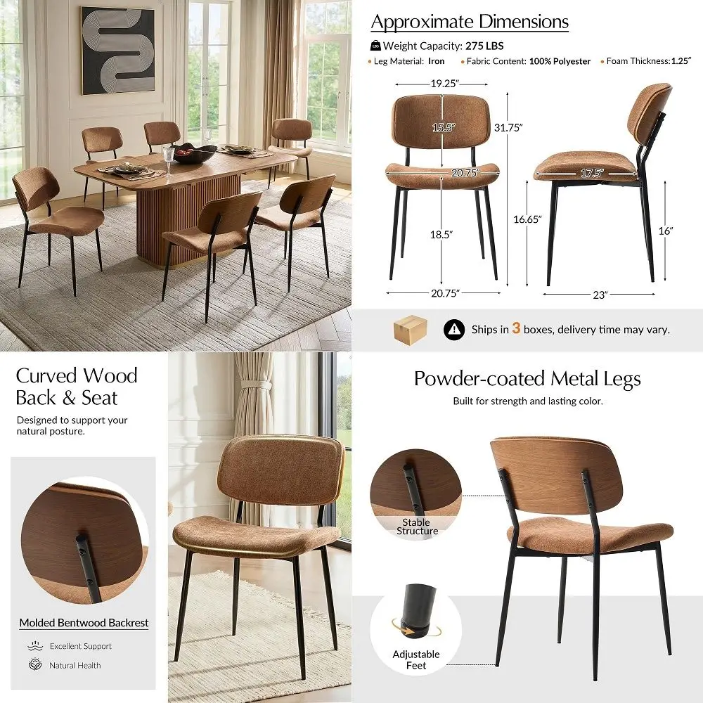Dining Chairs Set of 6 MidCentury Modern Upholstered Kitchen Dining Room Chairs with Wood Curved Backrest, Black Metal Legs Fab
Dining Chairs Set of 6 MidCentury Modern Upholstered Kitchen Dining Room Chairs with Wood Curved Backrest, Black Metal Legs Fab