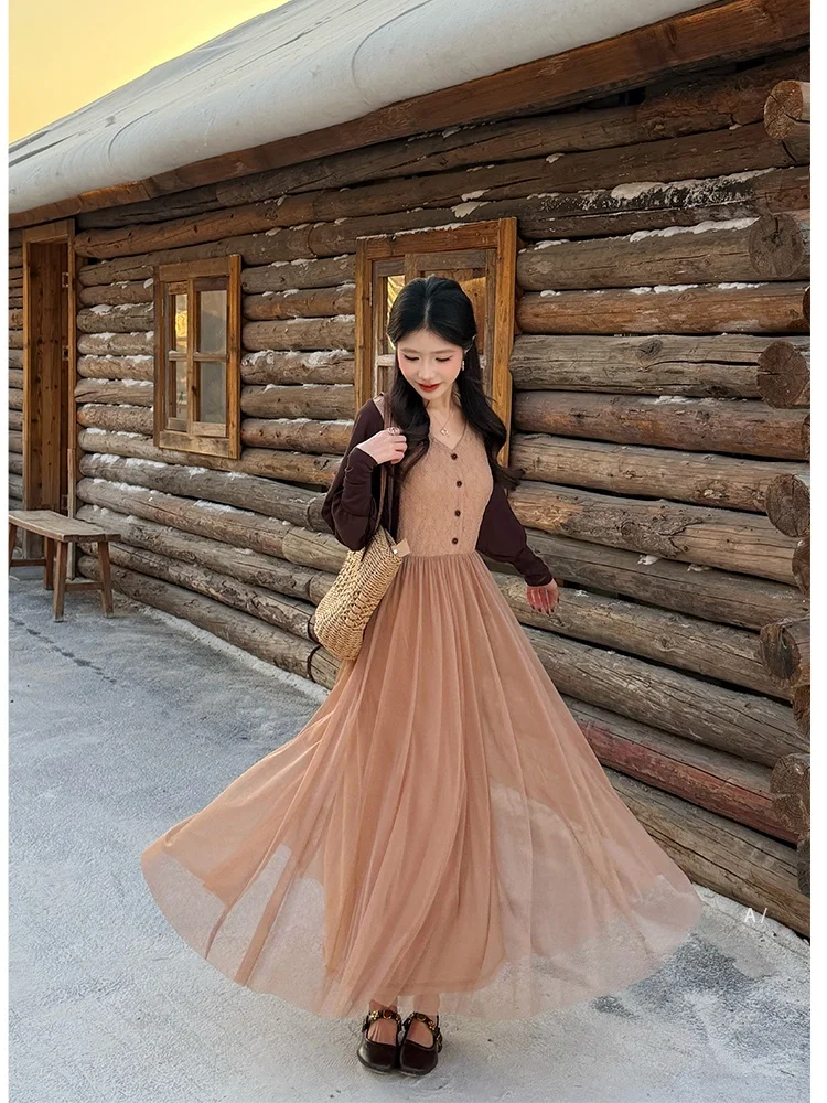 Slimming V-Neck Mesh Splice Dress Cardigan Short Size Spring Fashion Set High Waist Breathable Polyester Fiber Gown
Slimming V-Neck Mesh Splice Dress Cardigan Short Size Spring Fashion Set High Waist Breathable Polyester Fiber Gown