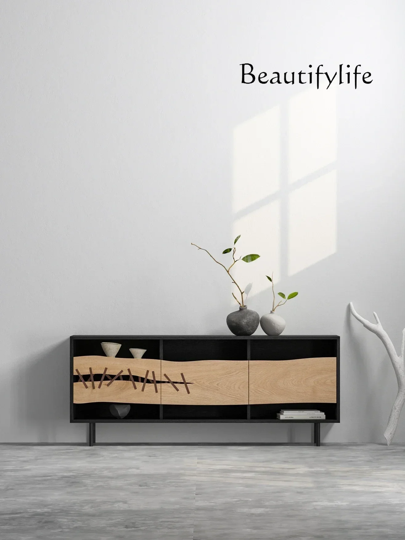 a TV Stand Nordic Solid Wood Minimalist Wood Color Storage Cabinet with Wind Black Dining Side
a TV Stand Nordic Solid Wood Minimalist Wood Color Storage Cabinet with Wind Black Dining Side