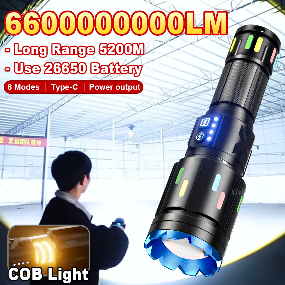 66000000LM Ultra Powerful Flashlight Rechargeable LED Tactical Torch Super Bright 5200M Outdoor Lantern Adventure Rescue Fishing
66000000LM Ultra Powerful Flashlight Rechargeable LED Tactical Torch Super Bright 5200M Outdoor Lantern Adventure Rescue Fishing