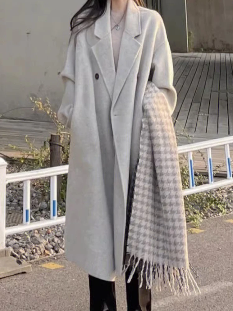 Vintage Woolen Coat Women Autumn Winter Long Sleeve Lapel Long Coat Female Korean Fashion Casual Double Breasted Warm Outerwear
Vintage Woolen Coat Women Autumn Winter Long Sleeve Lapel Long Coat Female Korean Fashion Casual Double Breasted Warm Outerwear
