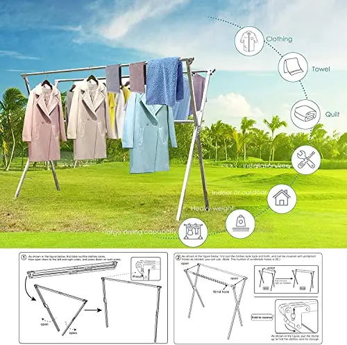 Adjustable 82-Inch Stainless Steel Laundry Drying Rack For Indoor, Outdoor And Balcony Use With Windproof Hooks
Adjustable 82-Inch Stainless Steel Laundry Drying Rack For Indoor, Outdoor And Balcony Use With Windproof Hooks