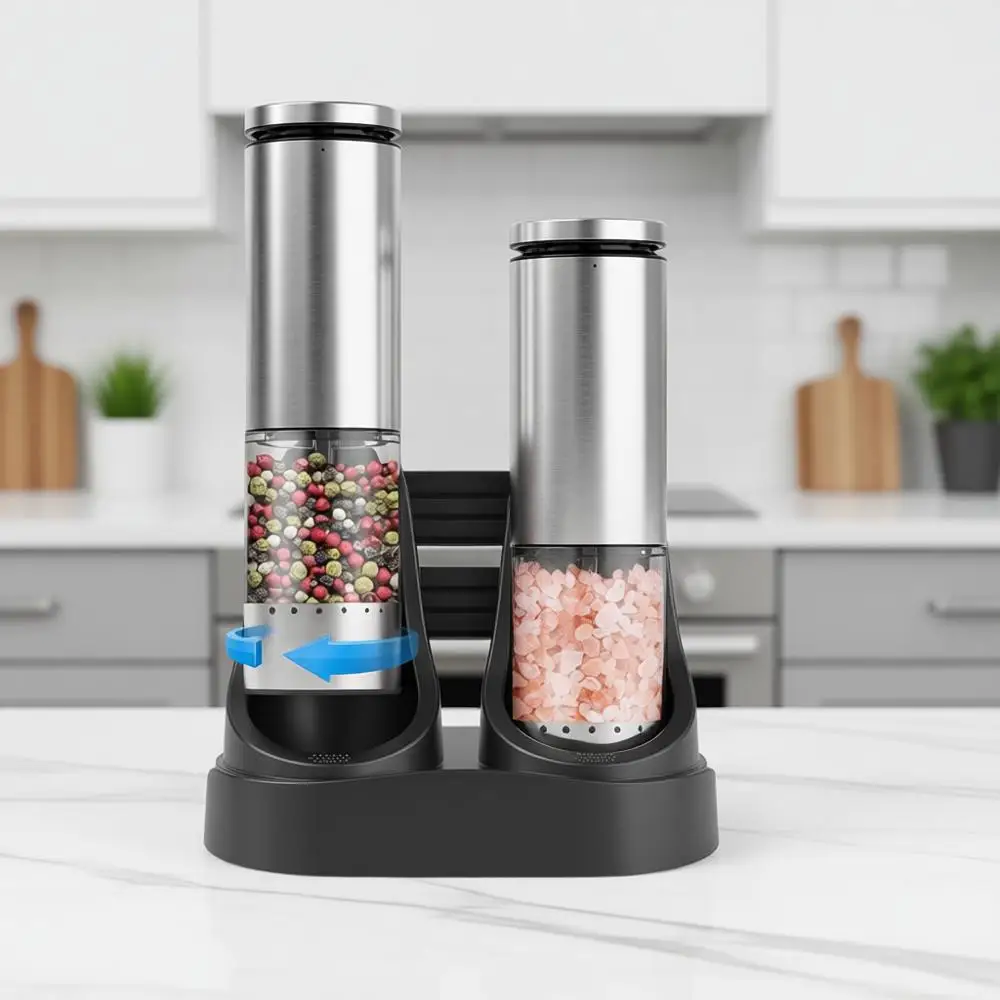 Набор автоматических перезаряжаемых мельниц для соли и перца с внешней регулировкой степени помола, из нержавеющей стали, серебристый цвет
Набор автоматических перезаряжаемых мельниц для соли и перца с внешней регулировкой степени помола, из нержавеющей стали, серебристый цвет