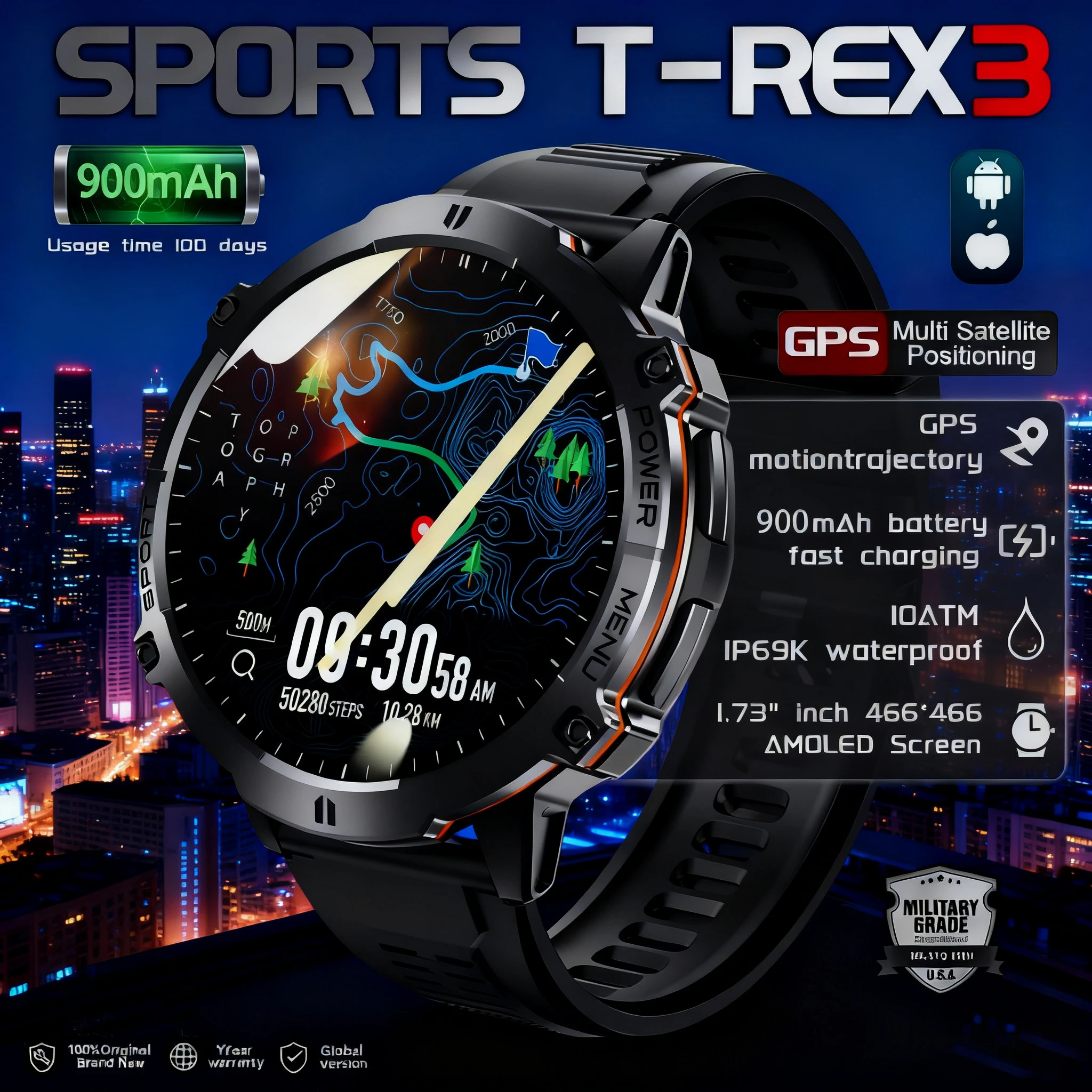 900mAh Large Battery Life Smart Watch Men Outdoor Sports 10ATM Waterproof Health Monitoring Watch 1.73 inch Bluetooth Call Watch
900mAh Large Battery Life Smart Watch Men Outdoor Sports 10ATM Waterproof Health Monitoring Watch 1.73 inch Bluetooth Call Watch