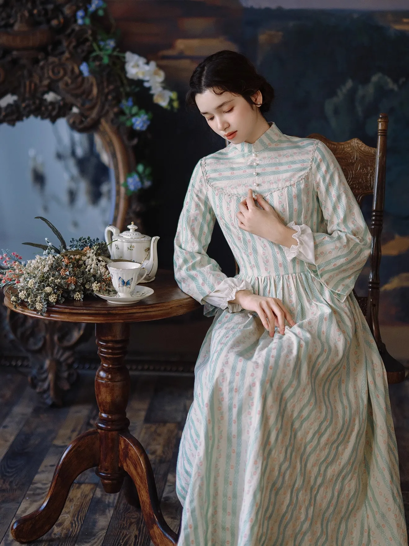 84-96cm Bust Fall Winter 100%Cotton Dresses For Women Vintage Elegant Slim High Collar Country Style Striped Floral Long Dresses
84-96cm Bust Fall Winter 100%Cotton Dresses For Women Vintage Elegant Slim High Collar Country Style Striped Floral Long Dresses