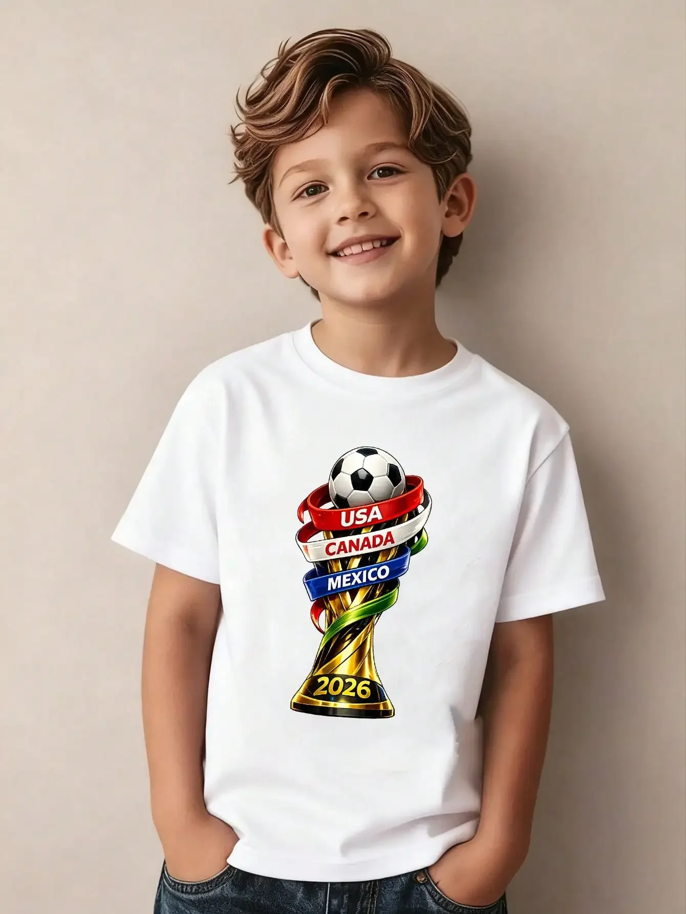 2026 USA Canada Cup Fun Print T-Shirt, Boy's Casual Short Sleeve Crew Neck Tee, Soccer Fan Essential Summer Top Children's short-sleeve shirt
2026 USA Canada Cup Fun Print T-Shirt, Boy's Casual Short Sleeve Crew Neck Tee, Soccer Fan Essential Summer Top Children's short-sleeve shirt