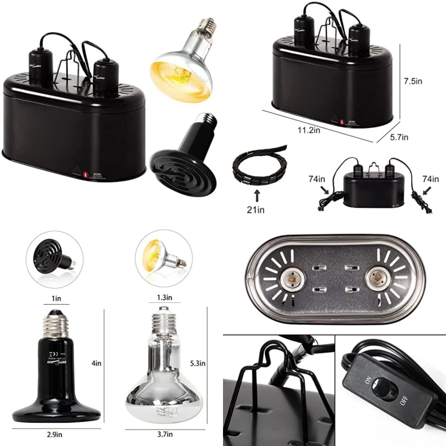 Dual Reptile Light Fixture, Reptile Heat Lamp Combo Pack Include 100W Full Spectrum UVA UVB Light Basking Spot Lamp Bulb and 10
Dual Reptile Light Fixture, Reptile Heat Lamp Combo Pack Include 100W Full Spectrum UVA UVB Light Basking Spot Lamp Bulb and 10