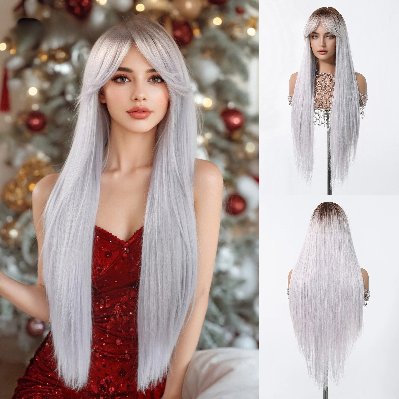 Wig female long hair new eight-character bangs gradual change silver natural temperament high skull top long straight hair whole
Wig female long hair new eight-character bangs gradual change silver natural temperament high skull top long straight hair whole