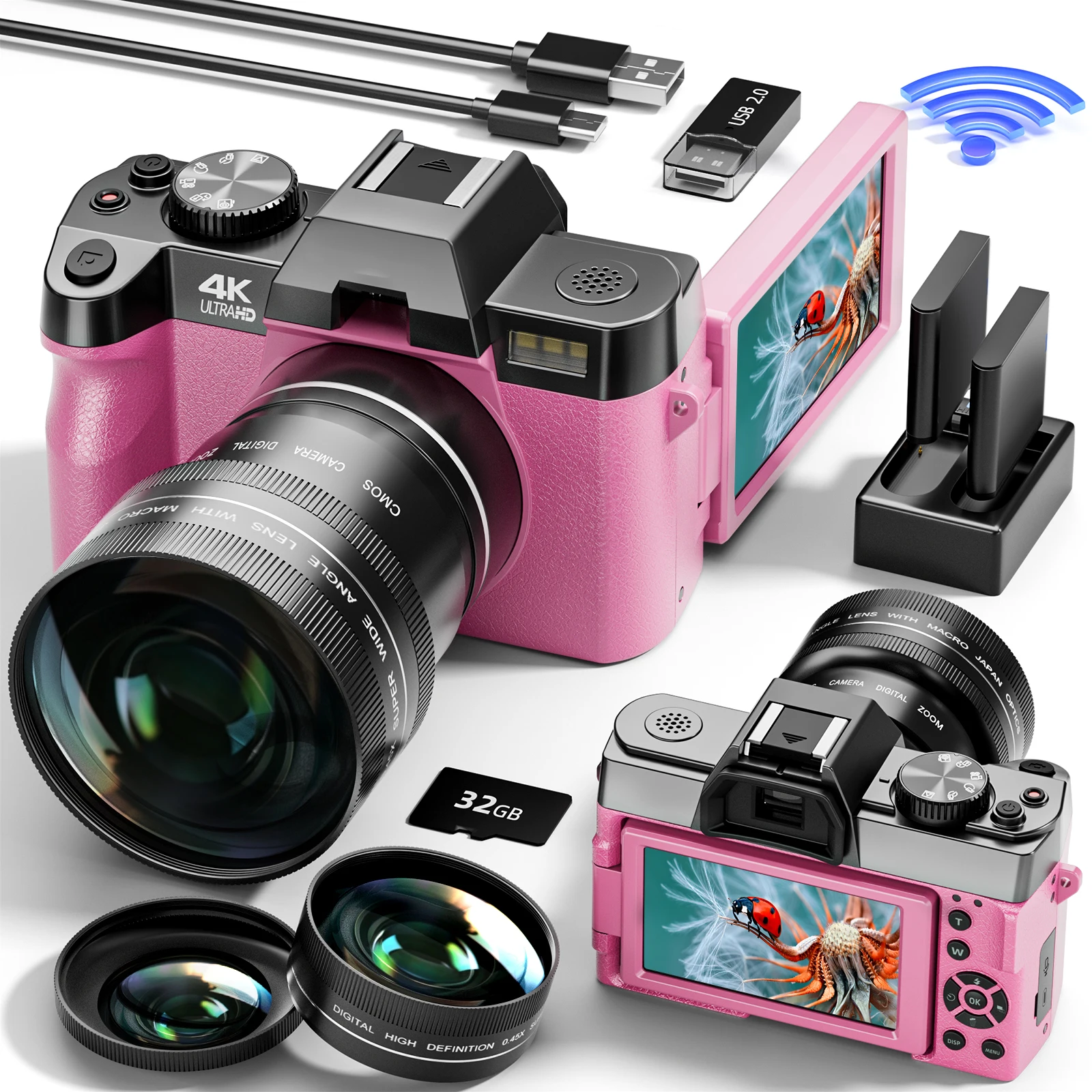 NBD Pink 4K Digital Camera 48MP Vlogging Compact Camera with Flip Screen Autofocus 16X Zoom for Girls Travel Selfie Gift
NBD Pink 4K Digital Camera 48MP Vlogging Compact Camera with Flip Screen Autofocus 16X Zoom for Girls Travel Selfie Gift