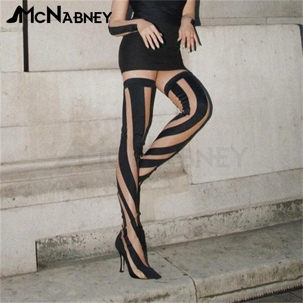 Mesh Stripe Sexy Knee Boots Multicolor Sock Boots Pointed Toe Super High Heels Women Novel Design Luxury Night Club Party Boots
Mesh Stripe Sexy Knee Boots Multicolor Sock Boots Pointed Toe Super High Heels Women Novel Design Luxury Night Club Party Boots