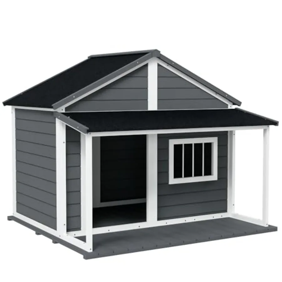 Outdoor Dog House Cabin Style Wooden Raised Pet Kennel with Asphalt Roof Front Door Side Window Porch for Medium and Large Dogs
Outdoor Dog House Cabin Style Wooden Raised Pet Kennel with Asphalt Roof Front Door Side Window Porch for Medium and Large Dogs