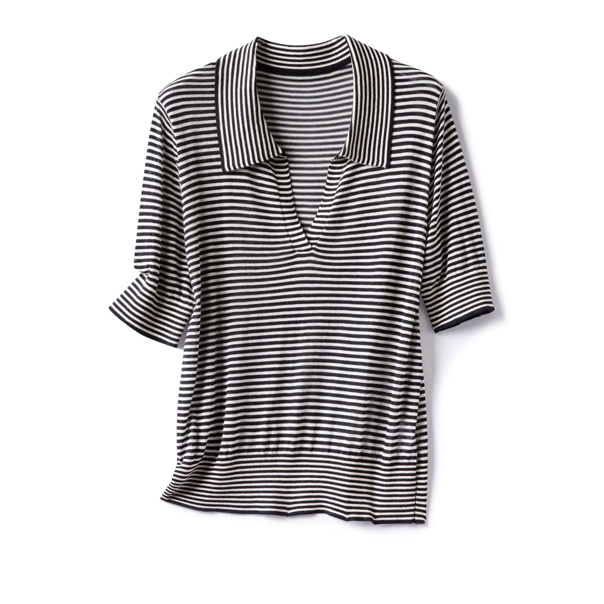 Dave&di Lightweight Cotton Striped V-neck Short Sleeved Knitted Polo Shirt T-shirt Woman Clothes Female Clothing
Dave&di Lightweight Cotton Striped V-neck Short Sleeved Knitted Polo Shirt T-shirt Woman Clothes Female Clothing