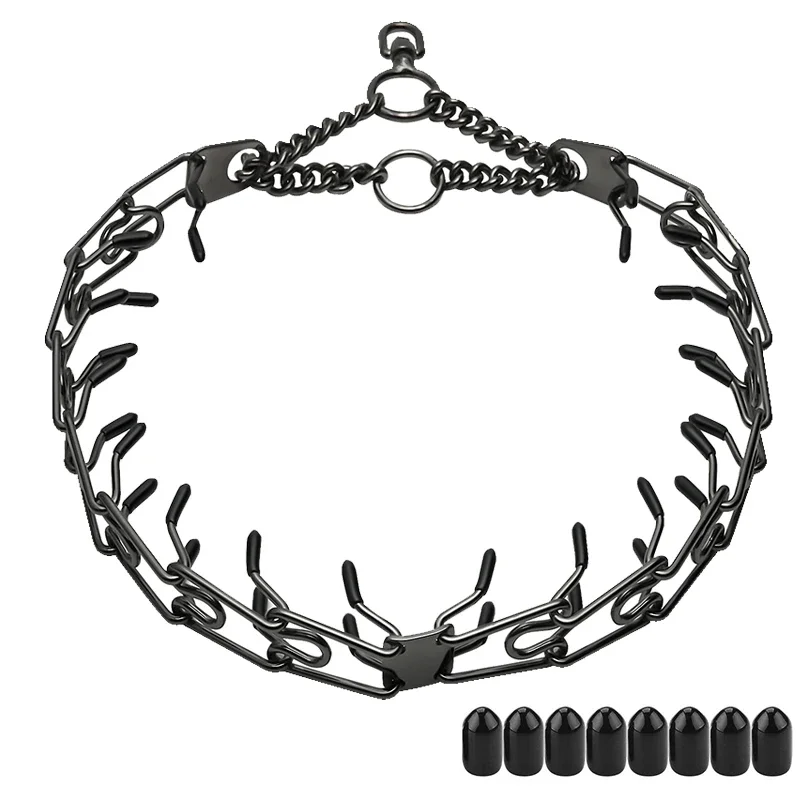 Metal Dog Training Prong Collar Removable Black Pet Link Chain Adjustable Stainless Steel Spike Necklace with Comfort Rubber Tip
Metal Dog Training Prong Collar Removable Black Pet Link Chain Adjustable Stainless Steel Spike Necklace with Comfort Rubber Tip