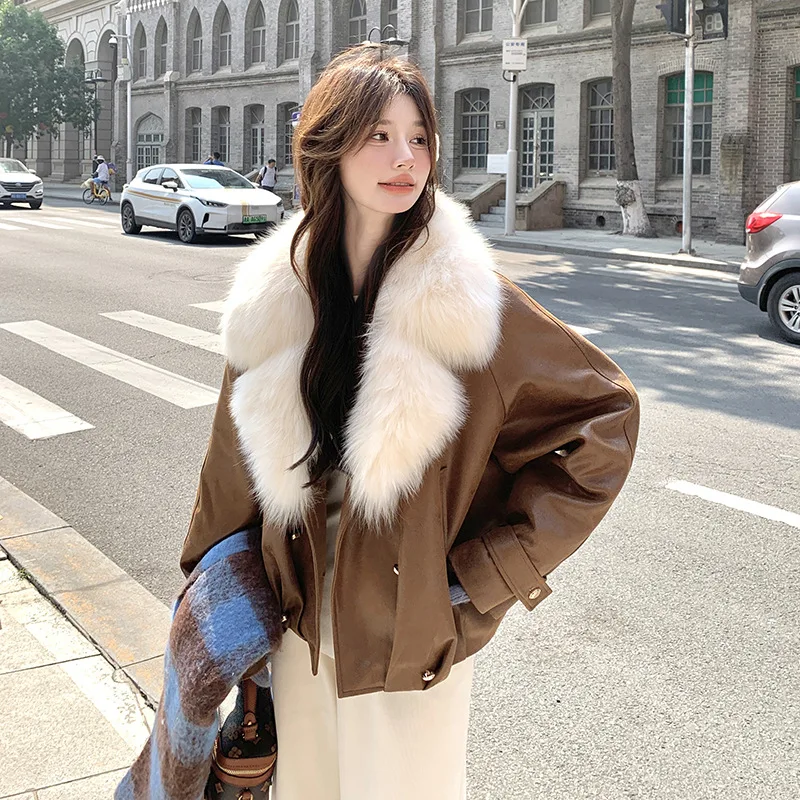 Winter clothes Padding korean Women's brown shearling down winter jacket woman large fur collar climate jackets outerwears
Winter clothes Padding korean Women's brown shearling down winter jacket woman large fur collar climate jackets outerwears