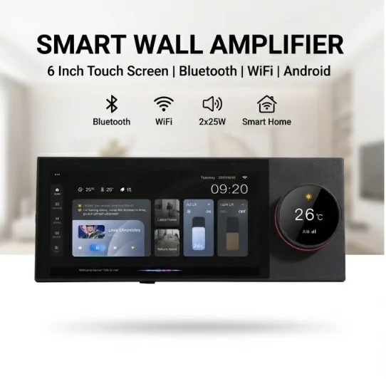 Умный домашний Bluetooth-усилитель с 6-дюймовым сенсорным экраном, Android, Wi-Fi, аудиоконтроллер, 2x25Вт, встраиваемый стереоусилитель для дома
Умный домашний Bluetooth-усилитель с 6-дюймовым сенсорным экраном, Android, Wi-Fi, аудиоконтроллер, 2x25Вт, встраиваемый стереоусилитель для дома