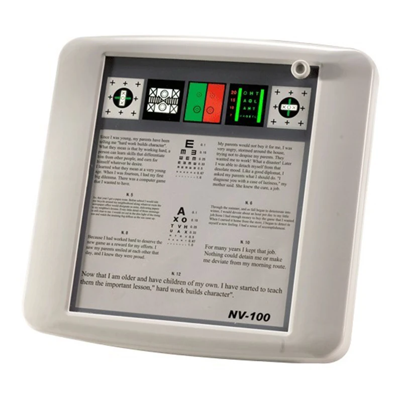 Таблица зрения для проверки глаз, многофункциональный оптический прибор, одобренный CE NV-100, визуальная диаграмма, тестер ближнего зрения NV-100
Таблица зрения для проверки глаз, многофункциональный оптический прибор, одобренный CE NV-100, визуальная диаграмма, тестер ближнего зрения NV-100