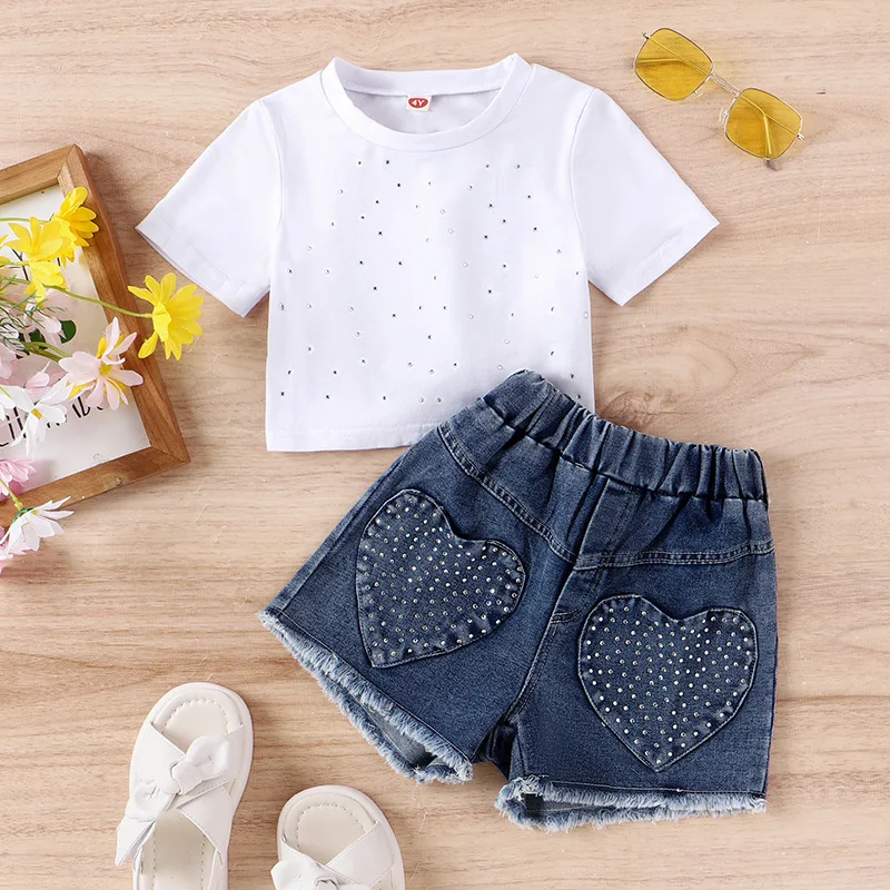 Girls Clothes Sets Summer 2024 Children Cotton T-shirts Denim Shorts 2pcs Casual Suit For Baby Tracksuits Kids Outfits Teens 7Y
Girls Clothes Sets Summer 2024 Children Cotton T-shirts Denim Shorts 2pcs Casual Suit For Baby Tracksuits Kids Outfits Teens 7Y