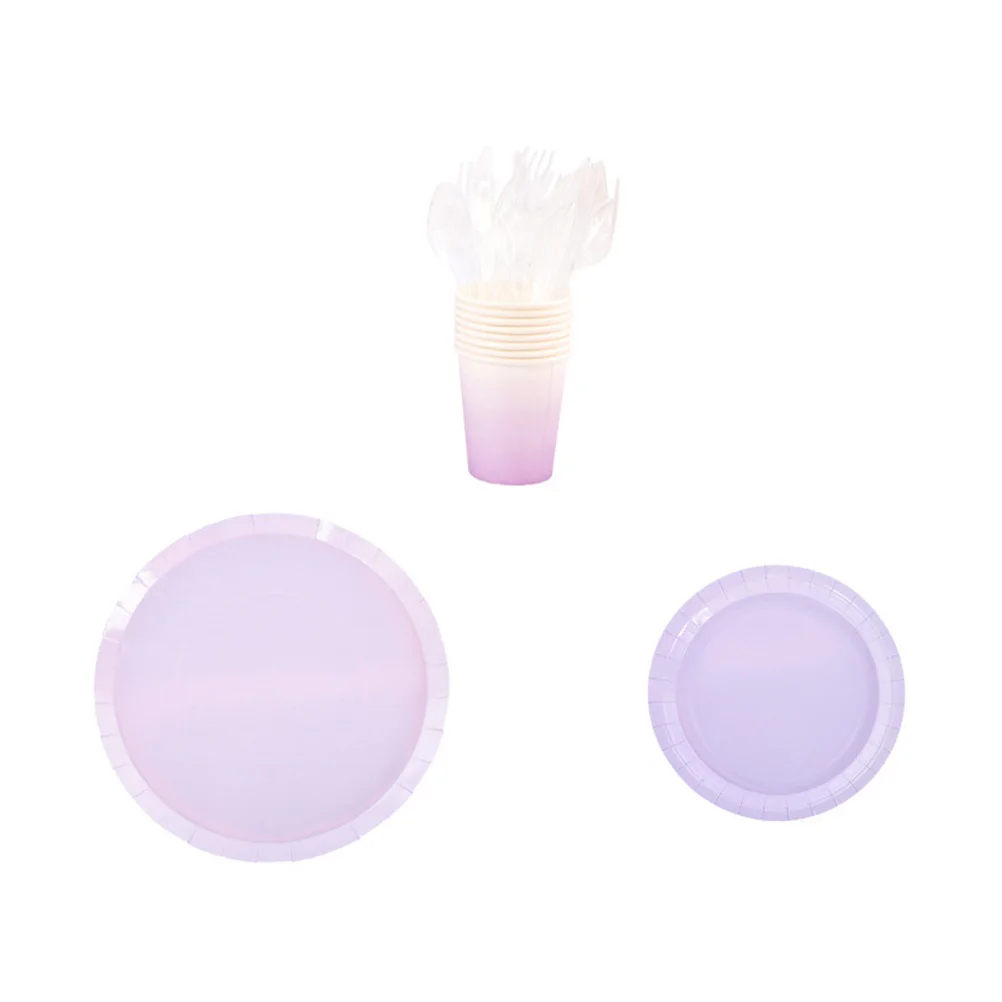 40pcs in 1 Set Violet Disposable Tableware Set Macarons Color Paper Cup Plates Set Fashion Dinnerware Set Birthday Party Supplie
40pcs in 1 Set Violet Disposable Tableware Set Macarons Color Paper Cup Plates Set Fashion Dinnerware Set Birthday Party Supplie