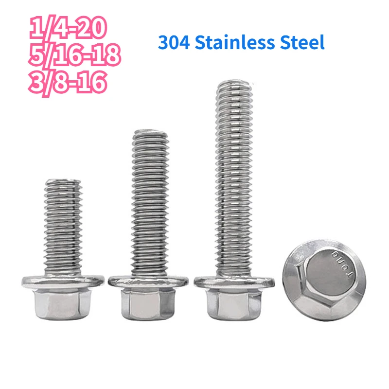 UNC Hex Flange Bolt 304 Stainless Steel 1/4 5/16 3/8 Serrated Flange Washer Head Hexagon Bolt DIN6921 GB5787
UNC Hex Flange Bolt 304 Stainless Steel 1/4 5/16 3/8 Serrated Flange Washer Head Hexagon Bolt DIN6921 GB5787