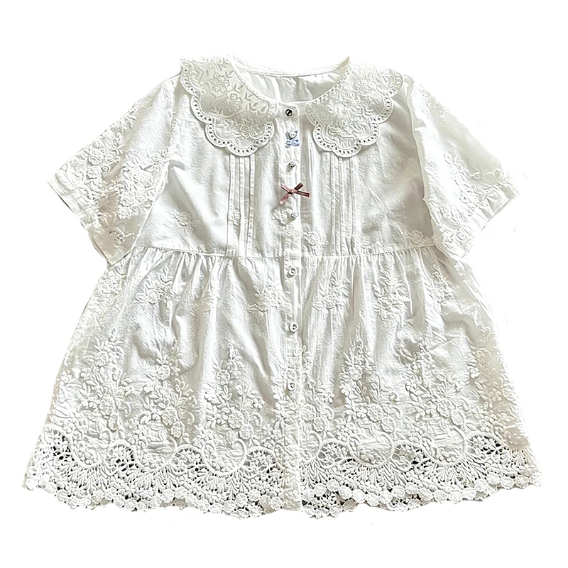 New Summer Peter Pan Collar Embroidery Buttons Shirt Women Clothing Cotton Short Sleeved Female Shirts & Blouses U067
New Summer Peter Pan Collar Embroidery Buttons Shirt Women Clothing Cotton Short Sleeved Female Shirts & Blouses U067