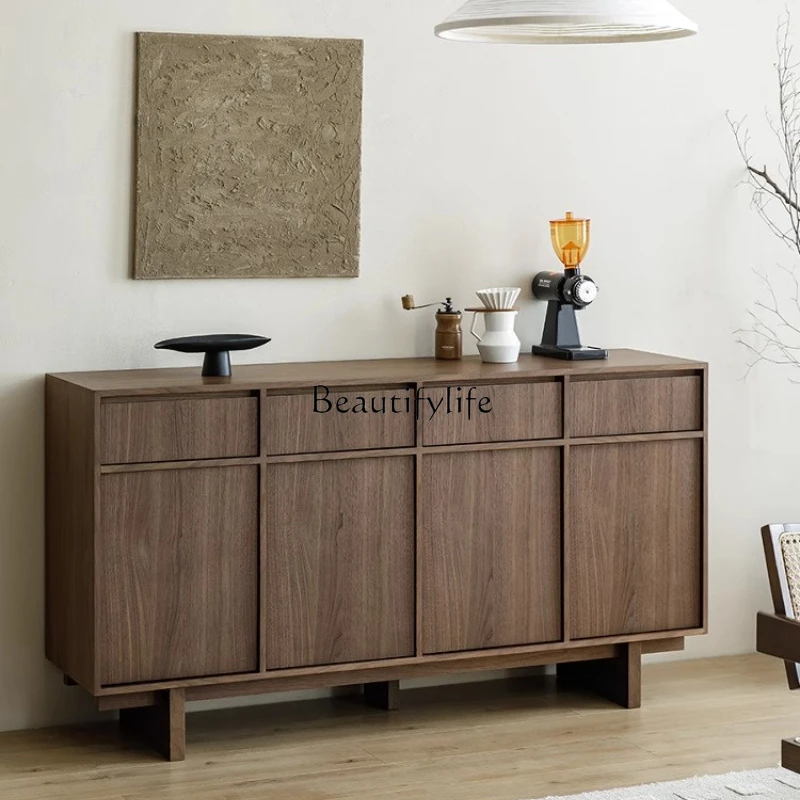 *Wall integrated side cabinet, antique black walnut drawer locker in living room
*Wall integrated side cabinet, antique black walnut drawer locker in living room