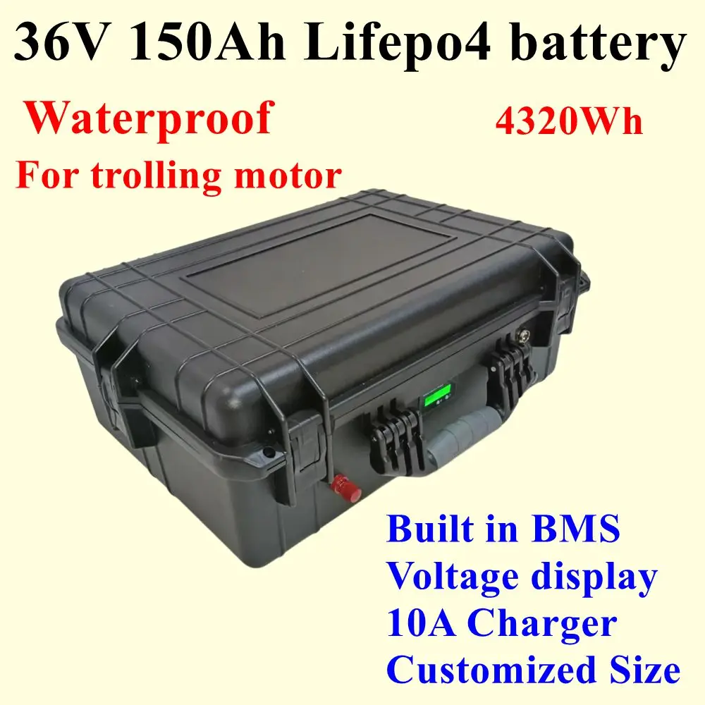 Waterproof Batterie au lithium Lifepo4, 36V150Ah, BMS avec 4000W, Marine propulsion motor,Fish boat trooling moto+ charger 10A
Waterproof Batterie au lithium Lifepo4, 36V150Ah, BMS avec 4000W, Marine propulsion motor,Fish boat trooling moto+ charger 10A