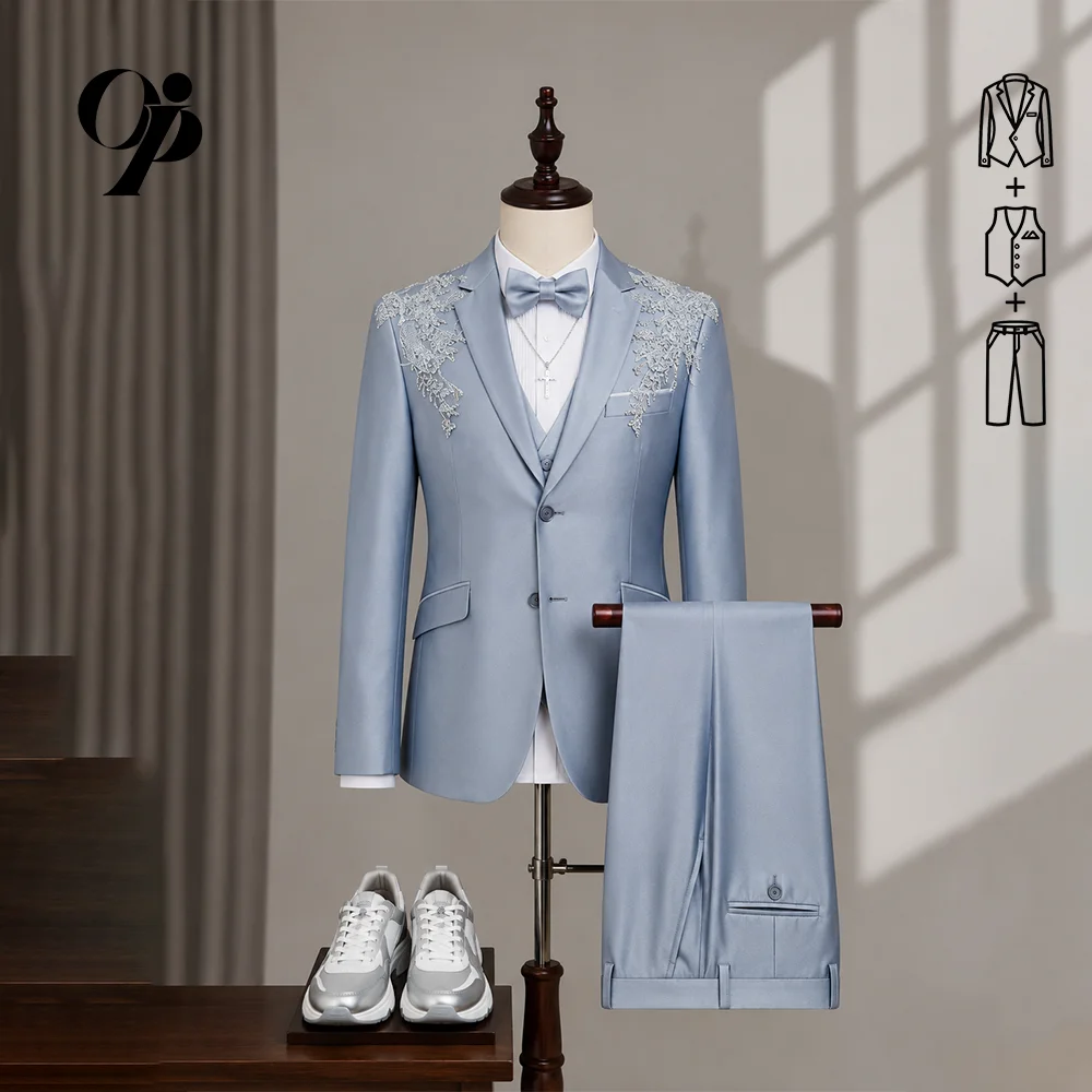Sky Blue Wedding Groom Suit Notched Lapel Applique Two Buttons 2 Pieces Pure High Quality Luxury Prom Men's Suit Custimized
Sky Blue Wedding Groom Suit Notched Lapel Applique Two Buttons 2 Pieces Pure High Quality Luxury Prom Men's Suit Custimized
