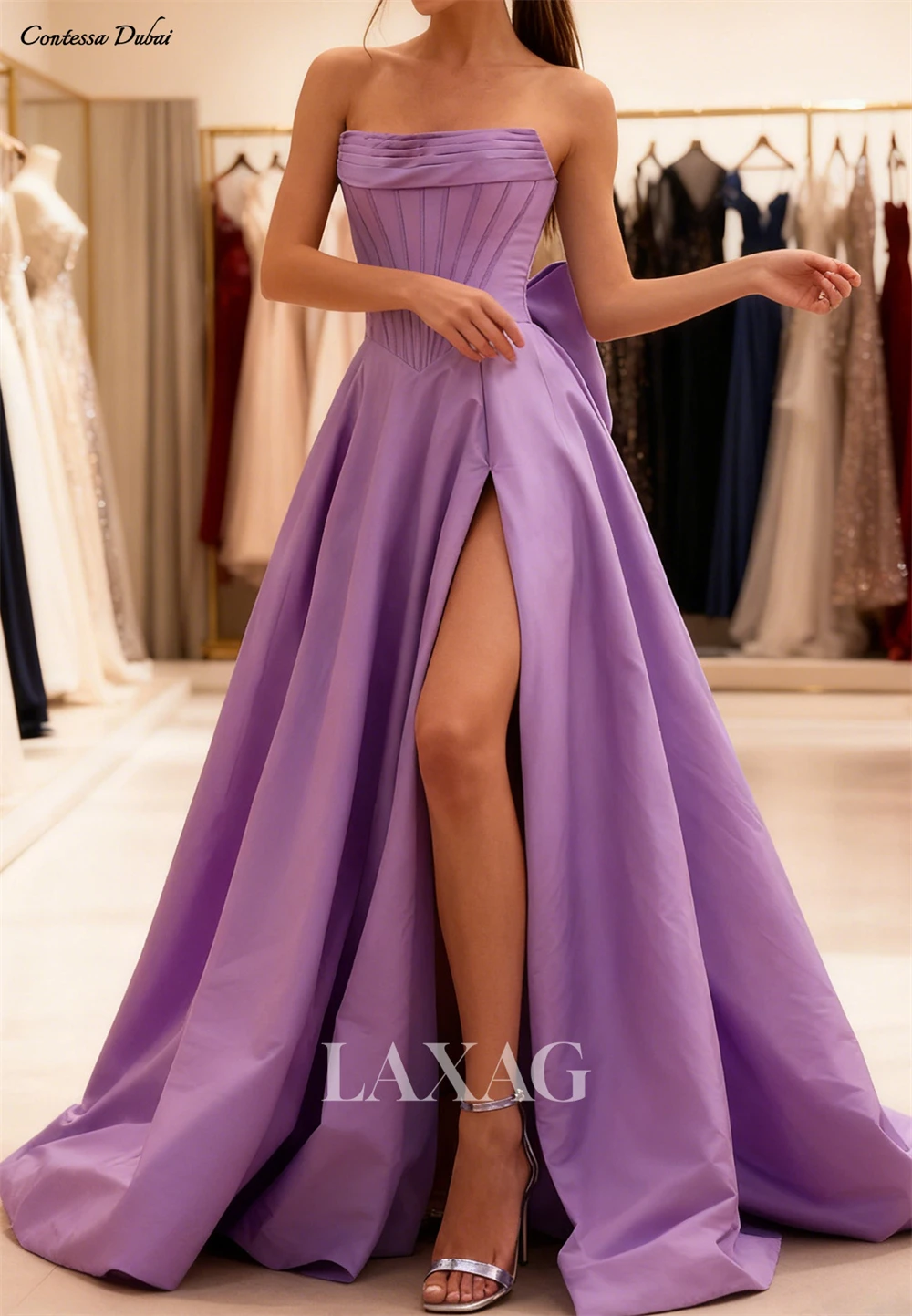 Contessa Customized Lavender Strapless Corset Slit Prom Dress Glamorous Party Robes De Soirée Bow Back Floor Length Ball Gown
Contessa Customized Lavender Strapless Corset Slit Prom Dress Glamorous Party Robes De Soirée Bow Back Floor Length Ball Gown