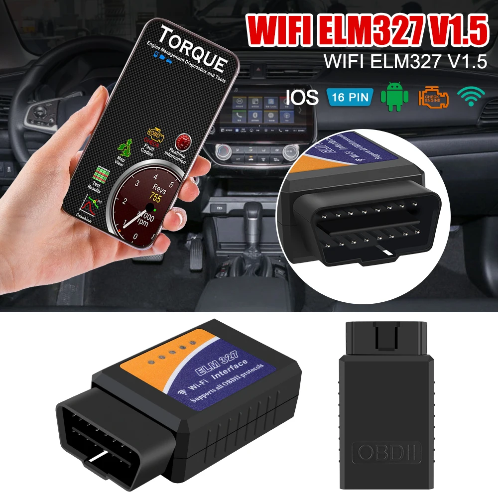 Считыватель кодов ошибок автомобиля, диагностический сканер ELM327 Wi-Fi V1.5 OBD2, аксессуары для IOS, Android, адаптер OBDII, 1 шт.
Считыватель кодов ошибок автомобиля, диагностический сканер ELM327 Wi-Fi V1.5 OBD2, аксессуары для IOS, Android, адаптер OBDII, 1 шт.