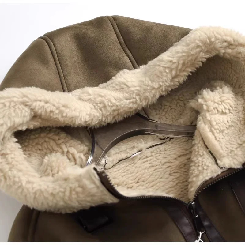 Wimigirls Winter Thiened Lamb Fur Hooded Jaet Women's Loose Retro Leather And Fur Inteated Warm Coat Middle Length 
Wimigirls Winter Thiened Lamb Fur Hooded Jaet Women's Loose Retro Leather And Fur Inteated Warm Coat Middle Length
