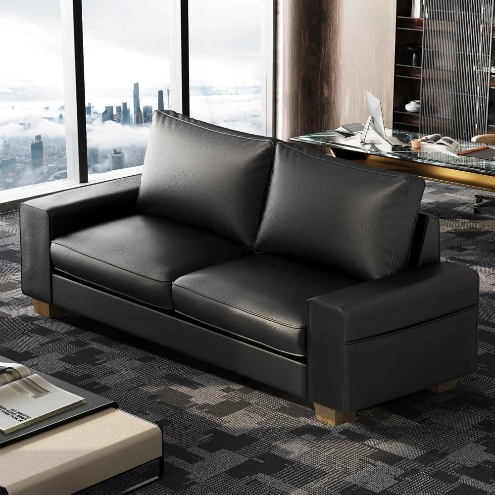 Faux Leather Couch, Mid Century Modern Comfy Loveseat Sofa with Wide Arm, Side Pockets, Solid Wooden Frame for Living Room
Faux Leather Couch, Mid Century Modern Comfy Loveseat Sofa with Wide Arm, Side Pockets, Solid Wooden Frame for Living Room