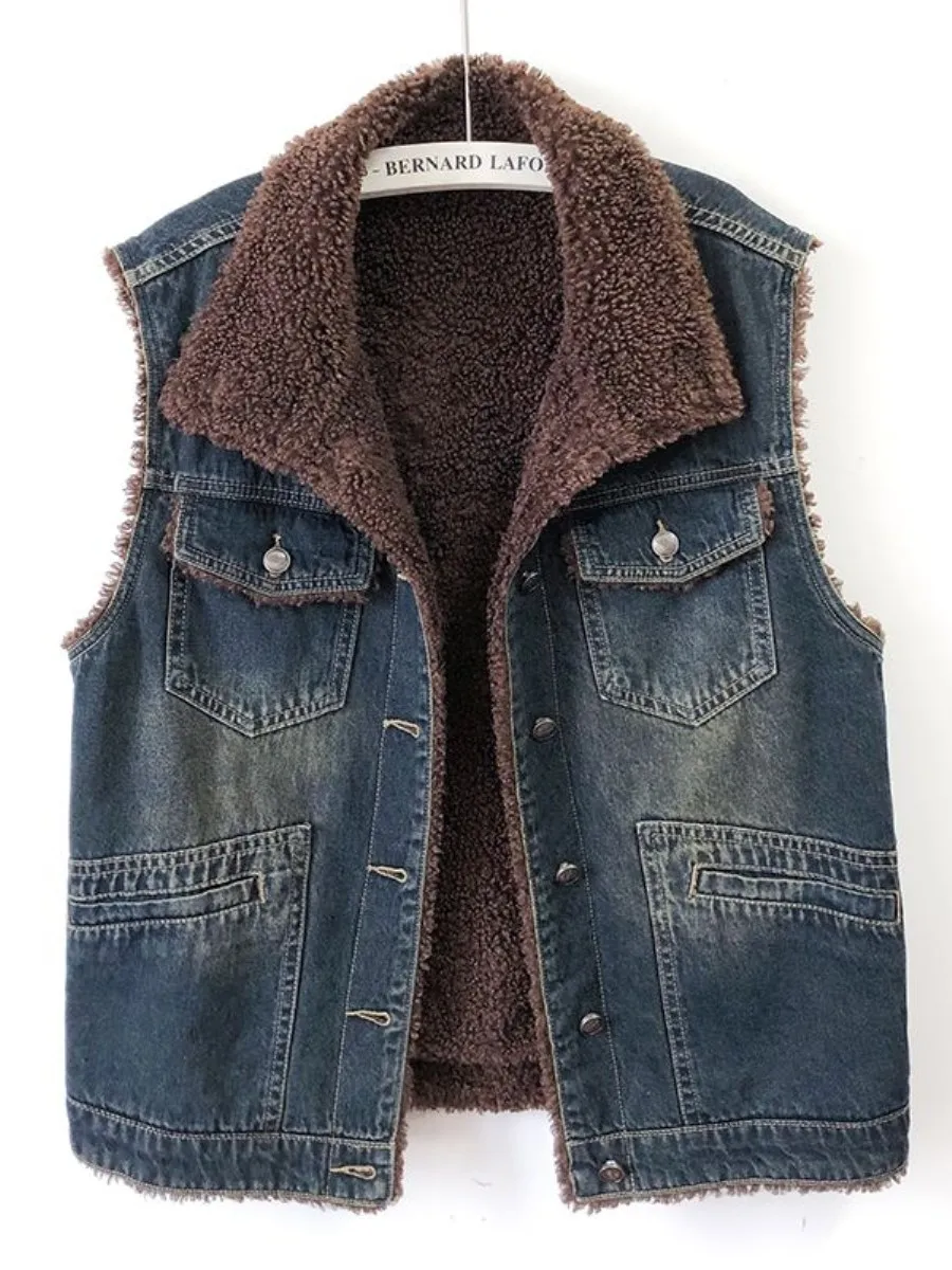 Lambskin Thickened Fleece Lined Loose Korean Style Short Parka Sleeveless Jacket Autumn Winter Fashion Women's Vest Top
Lambskin Thickened Fleece Lined Loose Korean Style Short Parka Sleeveless Jacket Autumn Winter Fashion Women's Vest Top