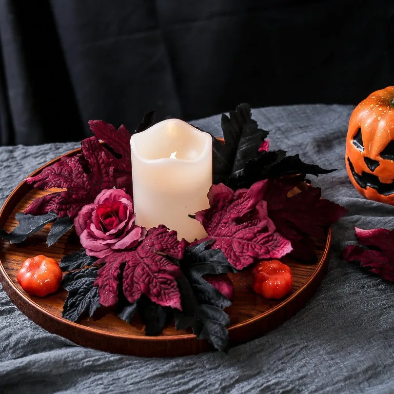 Halloween Black Candlestick Wreath Artificial Flower Christmas Party Table Decoration Leave Candle Ring Candlestick Home Decor
Halloween Black Candlestick Wreath Artificial Flower Christmas Party Table Decoration Leave Candle Ring Candlestick Home Decor