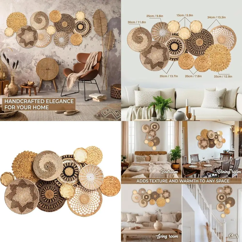 Набор из 12 плетеных корзин Laquedecrat в стиле бохо для декора или подвесных настенных украшений | Большая плетеная корзина в деревенском стиле для декора интерьера
Набор из 12 плетеных корзин Laquedecrat в стиле бохо для декора или подвесных настенных украшений | Большая плетеная корзина в деревенском стиле для декора интерьера