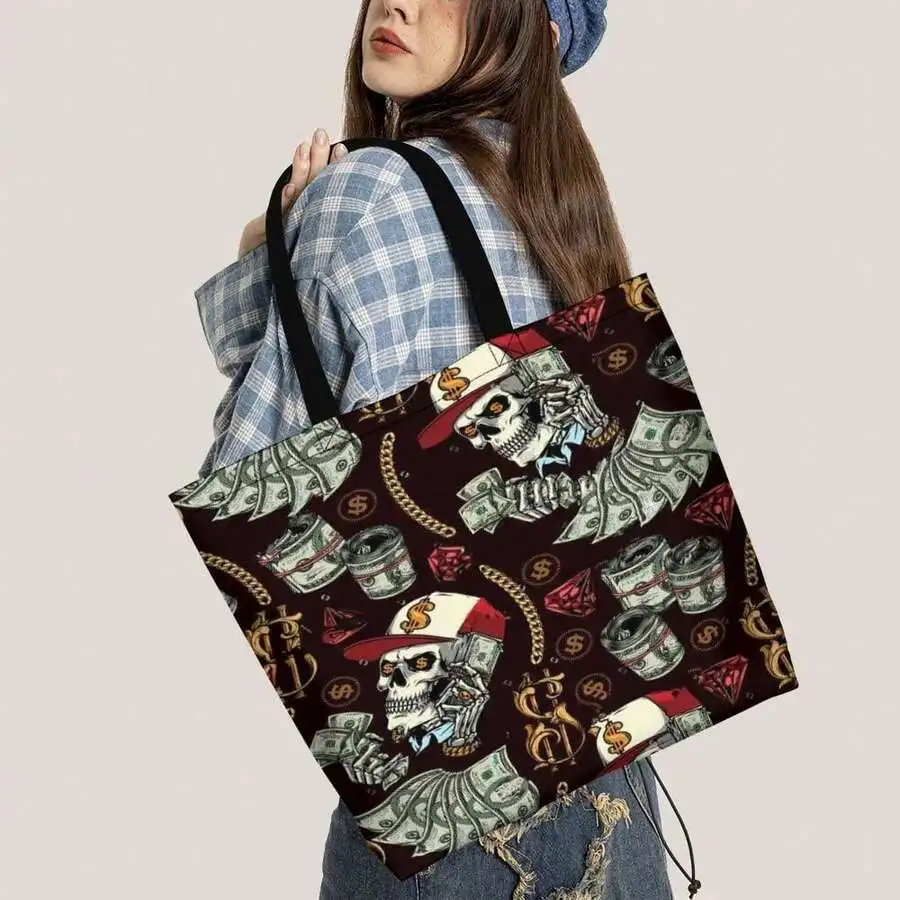 Skull And Money Print Casual Tote Bag Hip Hop Streetwear Fashion Shopping Bag For Adults
Skull And Money Print Casual Tote Bag Hip Hop Streetwear Fashion Shopping Bag For Adults