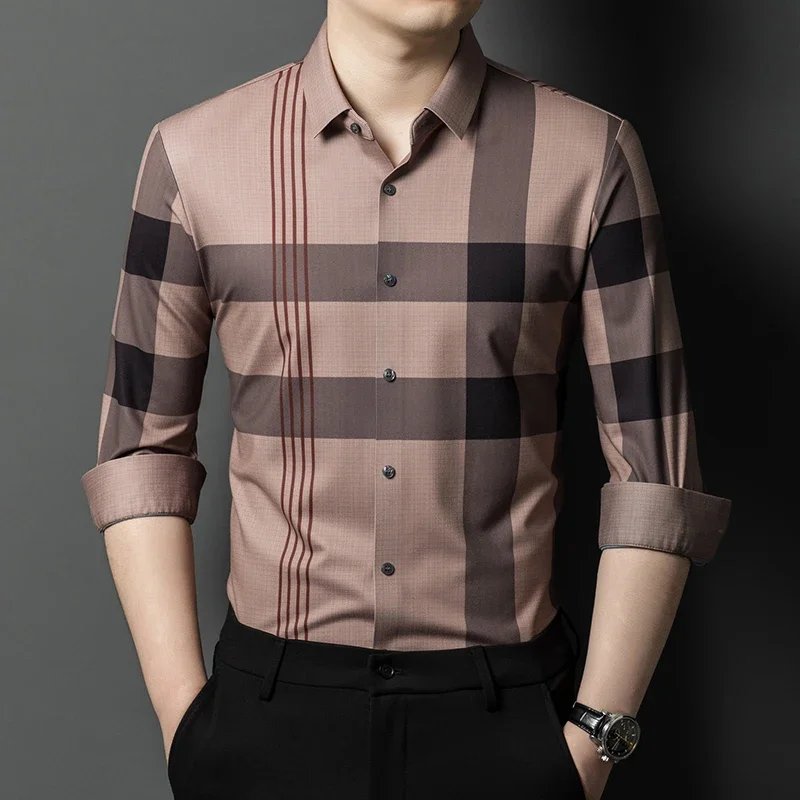 New Plaid Printed Seamless Men's Dress Shirts Luxury Long Sleeve Single Breasted Business Casual Spring Autumn Male Shirts
New Plaid Printed Seamless Men's Dress Shirts Luxury Long Sleeve Single Breasted Business Casual Spring Autumn Male Shirts