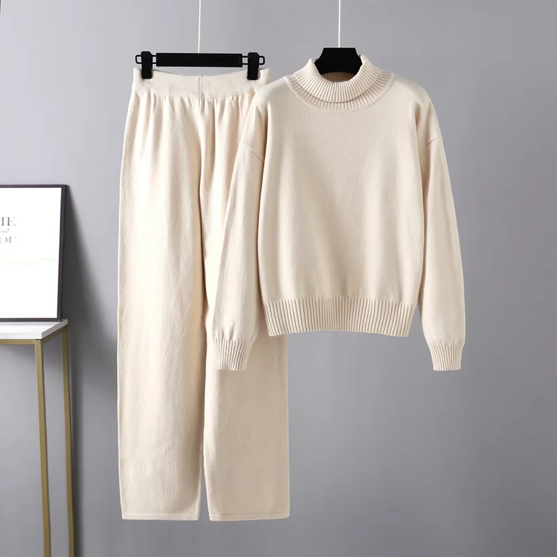Winter Turtleneck Pant Suit Autumn New Fashion Solid Casual Outerwear Knit Sweater Tops with Casual Pants Women Two Piece Set
Winter Turtleneck Pant Suit Autumn New Fashion Solid Casual Outerwear Knit Sweater Tops with Casual Pants Women Two Piece Set