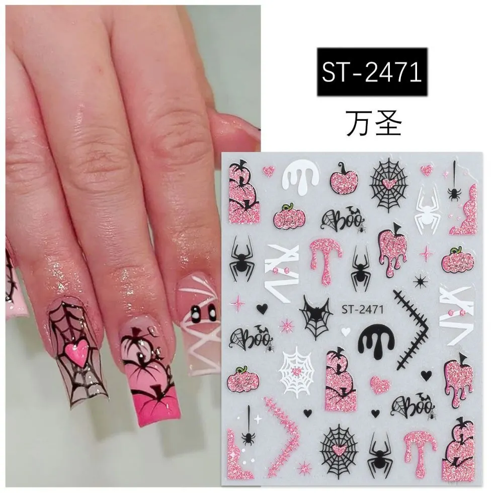 Pumpkin Spider Ghost Halloween Nail Stickers Retro Sweet Cool Design Embossed Powder Glitter Waterproof Self Adhesive for Home
Pumpkin Spider Ghost Halloween Nail Stickers Retro Sweet Cool Design Embossed Powder Glitter Waterproof Self Adhesive for Home