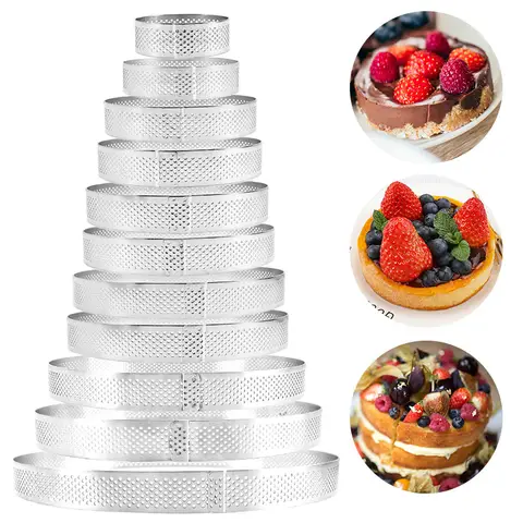Moule à tarte en acier inoxydable, anneau, tartelette, gâteau, Mousse, biscuits, pâtisserie, coupe-cercle, tarte perforée, outils de cuisson résistants à la chaleur