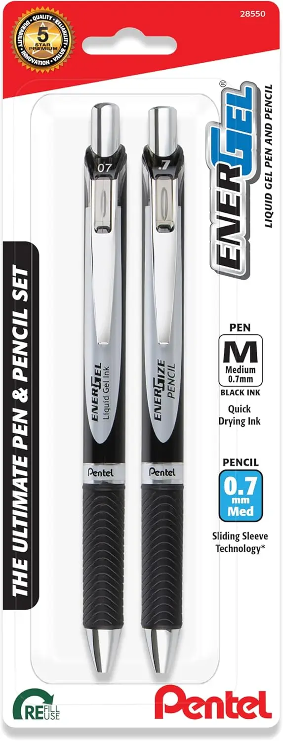 Smooth Writing Gel Pen and Mechanical Pencil Set, Black Barrel, 0.7mm Tip
Smooth Writing Gel Pen and Mechanical Pencil Set, Black Barrel, 0.7mm Tip
