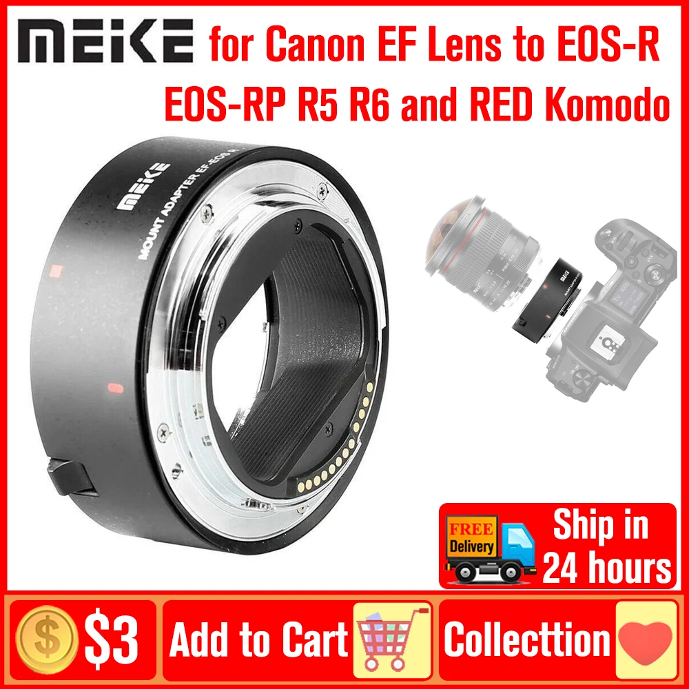 Металлический адаптер для объектива Meike EF-EOS R с автофокусом для объектива Canon EF на камер EOS-R EOS-RP R5 R6 и RED Komodo
Металлический адаптер для объектива Meike EF-EOS R с автофокусом для объектива Canon EF на камер EOS-R EOS-RP R5 R6 и RED Komodo