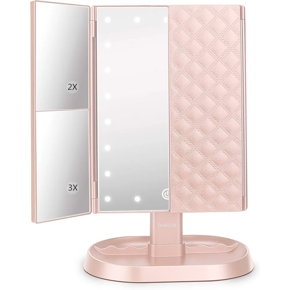 Three-fold, Backlit Makeup Mirror with 21 LED Lights, 1x/2x/3x Magnification, and Touchscreen Dimming
Three-fold, Backlit Makeup Mirror with 21 LED Lights, 1x/2x/3x Magnification, and Touchscreen Dimming