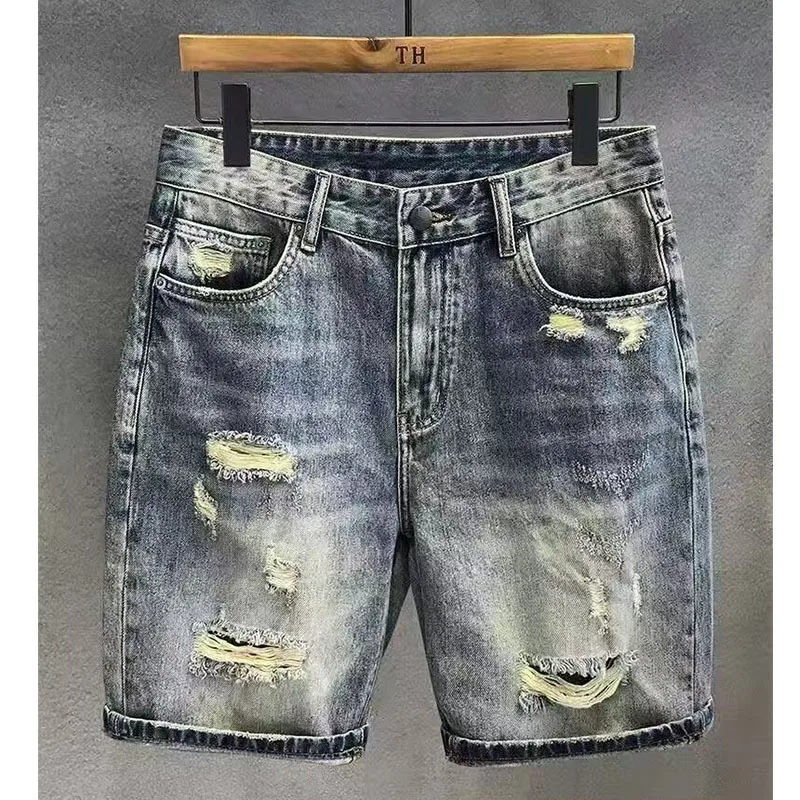 Hong Kong Version High-End Cotton Feel Washed Ripped Denim Shorts Men's Summer Thin Straight Five-Point Shorts
Hong Kong Version High-End Cotton Feel Washed Ripped Denim Shorts Men's Summer Thin Straight Five-Point Shorts