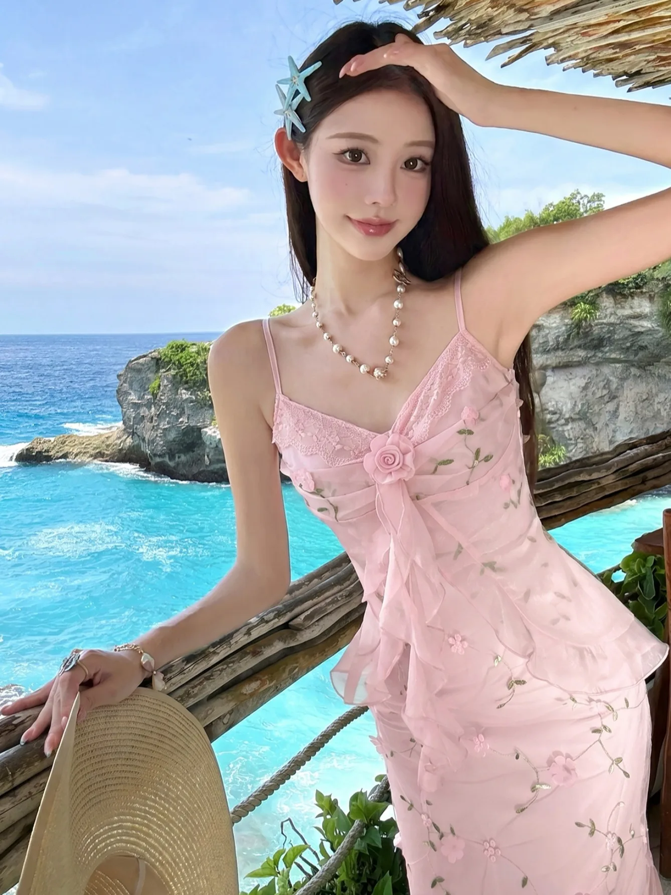 Beach Vacation Pink Summer Design 3D Floral Beautiful Chiffon Strap Dress Long Dress Women's Clothing Holiday Style Midi Skirt
Beach Vacation Pink Summer Design 3D Floral Beautiful Chiffon Strap Dress Long Dress Women's Clothing Holiday Style Midi Skirt