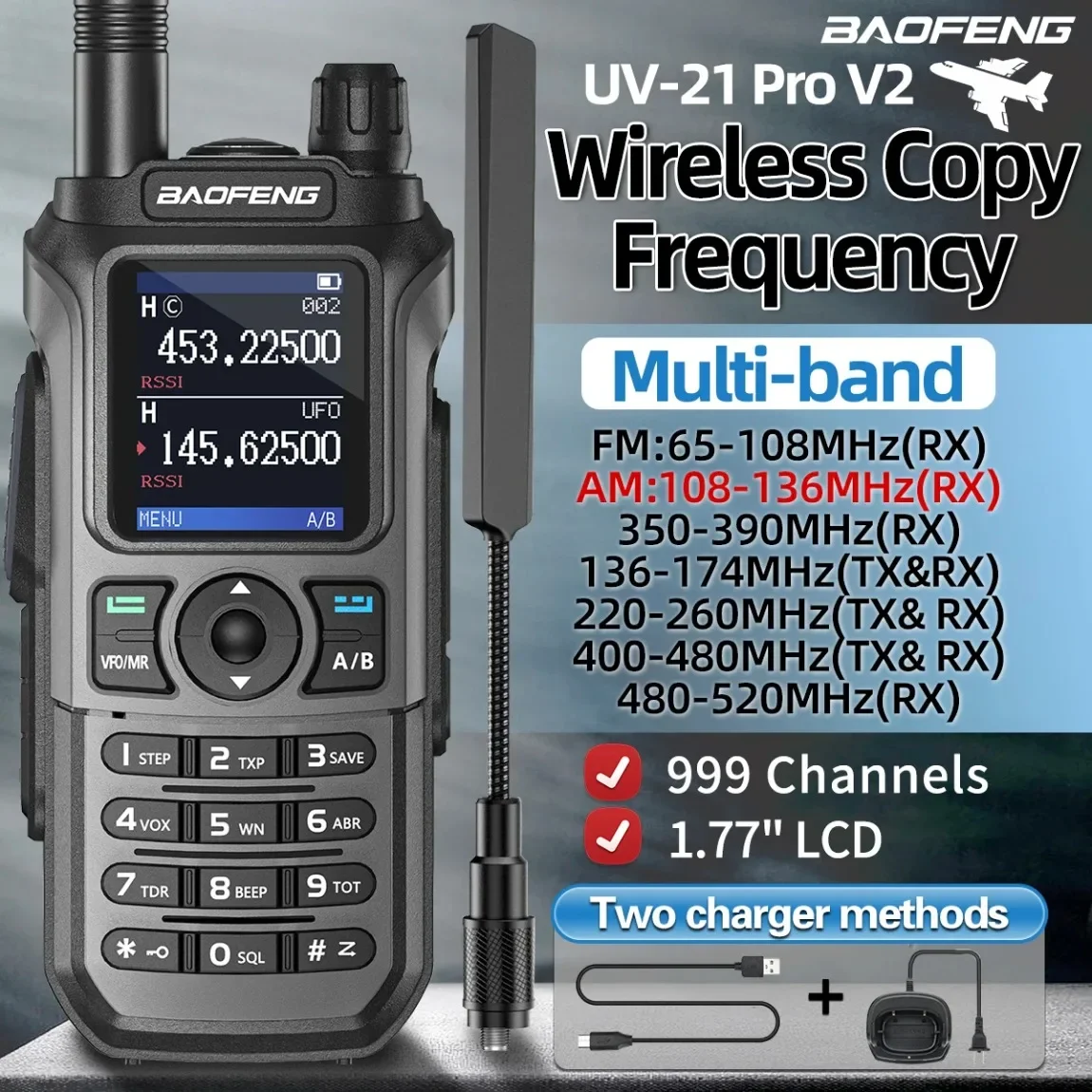 Baofeng UV 21 Pro Wireless Copy Frequency Walkie Talkie 16 KM AM Long Range Waterproof Multi-Band Type-C Charger Ham Radio UV 5R
Baofeng UV 21 Pro Wireless Copy Frequency Walkie Talkie 16 KM AM Long Range Waterproof Multi-Band Type-C Charger Ham Radio UV 5R